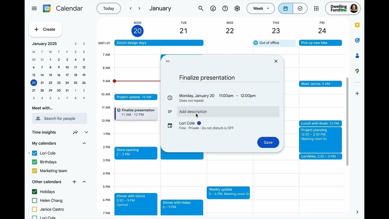 Google Calendar — Blocking off time for a task